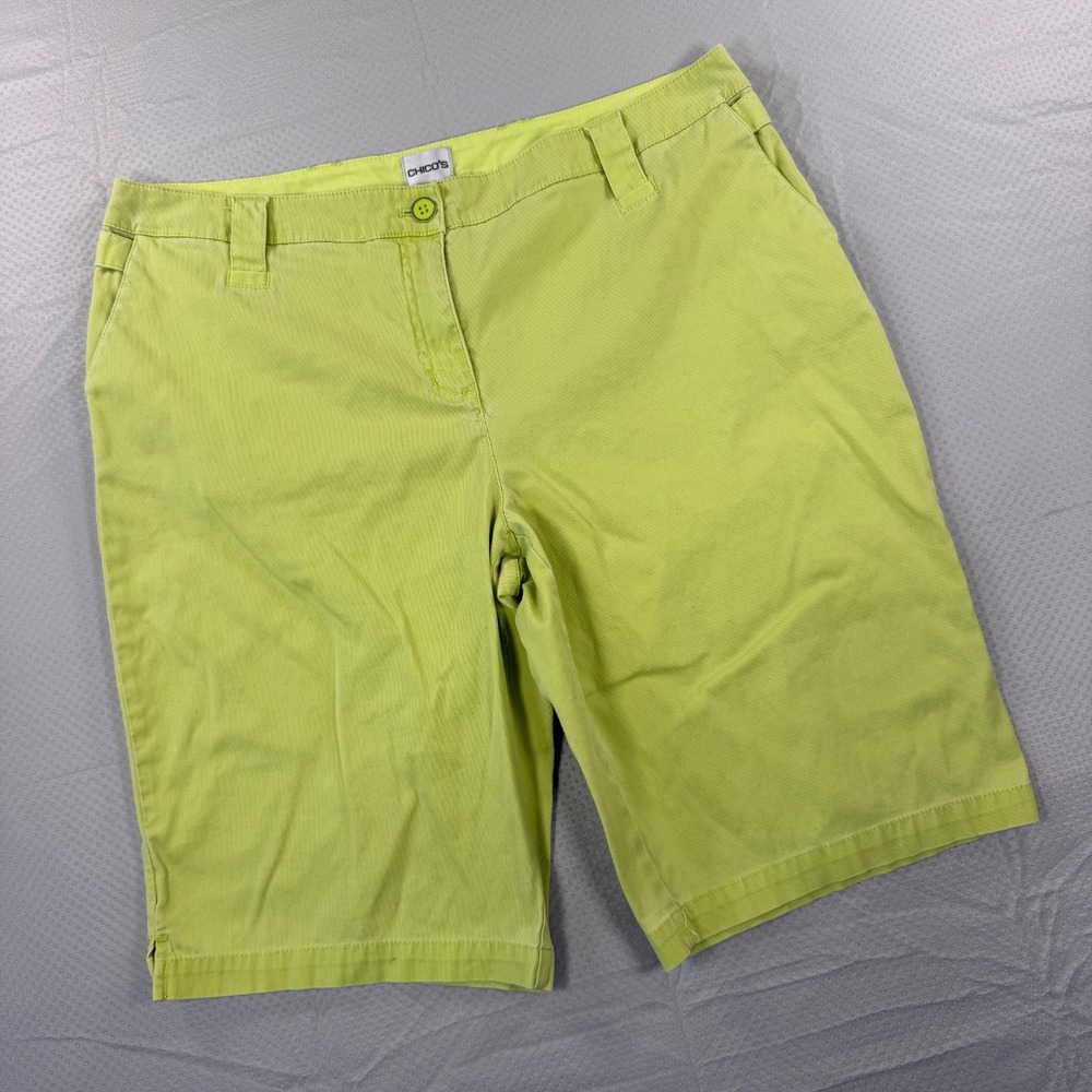 Chico's Lime Green Bermuda Shorts Size 2 Stretch Cotton Fine Corduroy Mid Rise